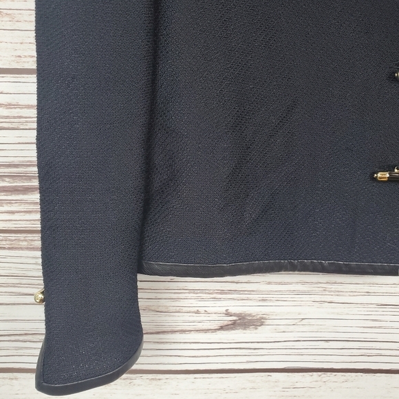 St. John Collection Womens Size 2 Vintage Black Santana Knit Leather Trim Jacket - Picture 5 of 11